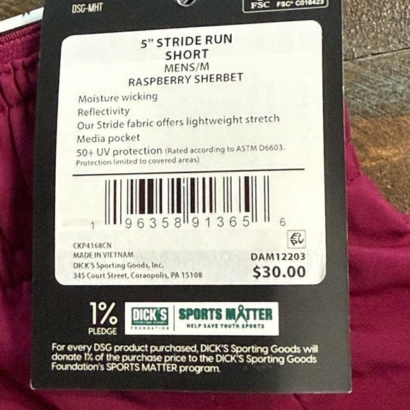 Dicks Sporting Goods Men’s 5” Stride Run Shorts Raspberry Sherbet  Size M  NWT - Picture 2 of 6